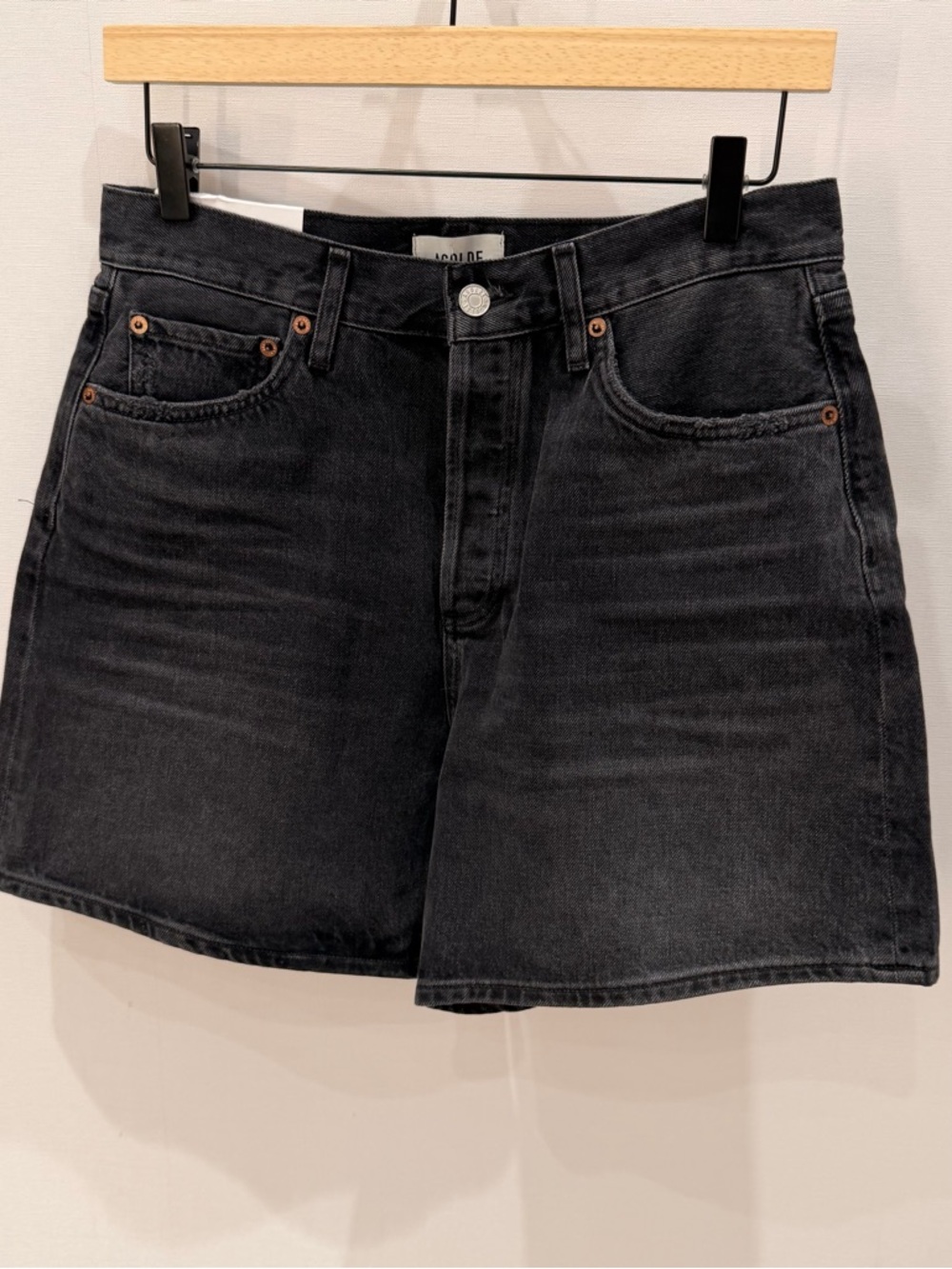 AGOLDE Dame High-Rise Black Denim Shorts - Picture 2 of 4